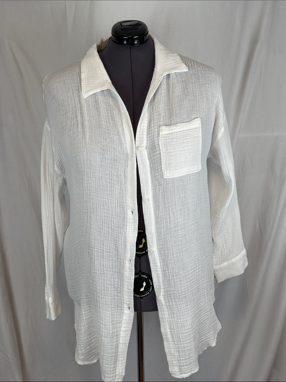 Women's Shade and Shore 100% Cotton Long Sleeve Button Up Collared Gauzy Shirt L